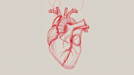 Minimal red anatomical heart line illustration for cardiology awareness and World Heart Day campaigns