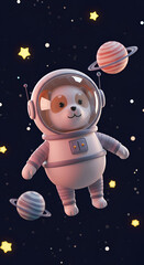 Cute astronaut dog in space wallpaper - cartoon puppy in spacesuit with planets and stars