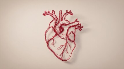 Minimal red anatomical heart line illustration for cardiology awareness and World Heart Day campaigns