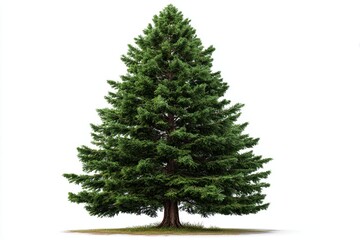 Tall evergreen coniferous tree isolated on white background