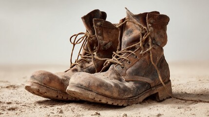 A Pair of Dusty Humanitarian Boots Symbolizing Aid Workers in Crisis Zones