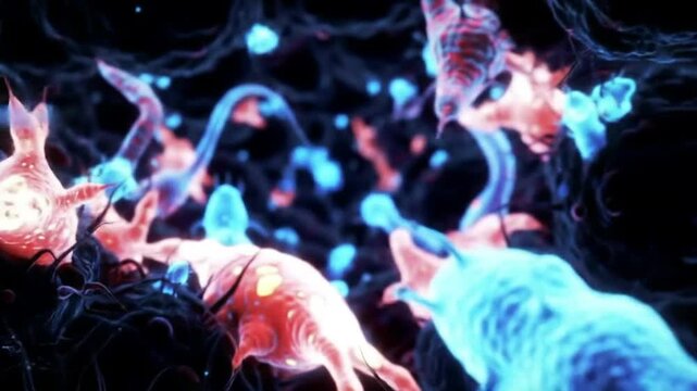 Microscopic view of alien parasites infecting human cells