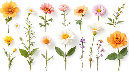 collection of flower on white background,isolated on white,clip art

