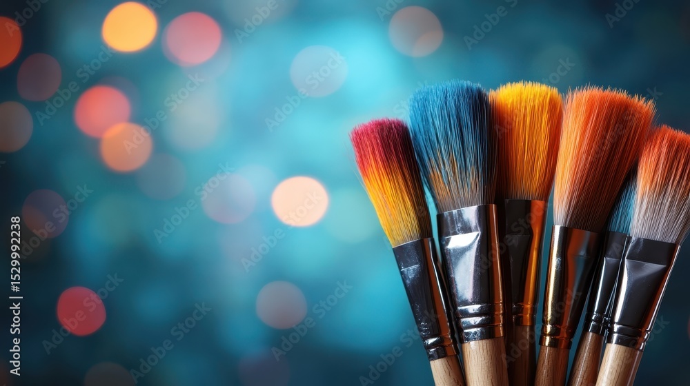 Poster a collection of colorful paint brushes stands against a bright textured background, representing cre