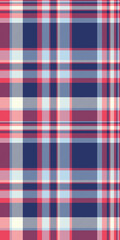 Vibrant red, white, and navy blue plaid pattern.  Perfect for textile design, fashion, or website backgrounds.  This classic check texture evokes feelings of comfort and style.