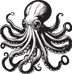 Abstract octopus vector illustration with floral swirl and butterfly elements