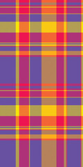 Brazil check tartan texture, summer seamless plaid textile. Structure background fabric pattern vector in bright and radioactive colors.