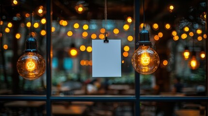 Two bulbs flank blank sign inside window