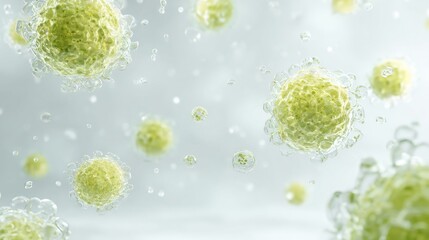 Floating Green Cells Representing Lymphoma Biology and Scientific Awareness Campaign Theme