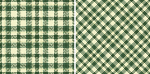 Dual green and cream gingham patterns. Classic, rustic textures perfect for textile designs, packaging, backgrounds, or crafting projects.  Evokes feelings of warmth, homeliness, and tradition.