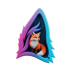 Cute 3D Render of a Realistic Fox within a Stylish Abstract Ear-Shaped Frame