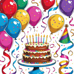 Hand drawing Happy birthday party elements vector
