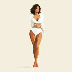 vector girl taking waist measurements on white background.Generative AI