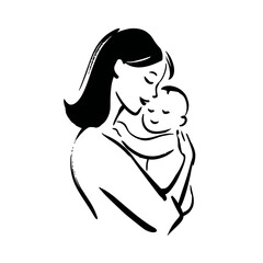 vector drawing of a woman holding a newborn baby in her arms on a white background.Generative AI