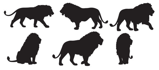 Majestic Silhouette: A series of striking, monochromatic silhouettes of lions. These powerful images showcase the essence of the king of beasts. 