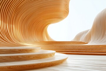 Wooden wave-shaped structure with steps and light