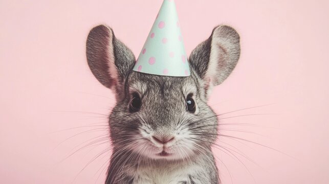 Cute rabbit wearing a party hat celebrating with playful enthusiasm - Powered by Adobe