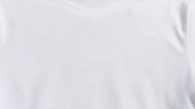Close-up shot displays a blank, clean, white short-sleeved t-shirt on a bright white background, designed for apparel and fashion mockups.