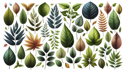 collection of leaf on white background ,seamless pattern background ,isolated on white ,
