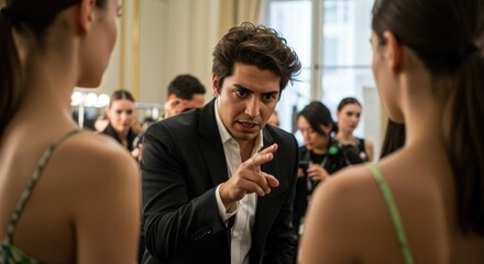 Fashion designer directing models