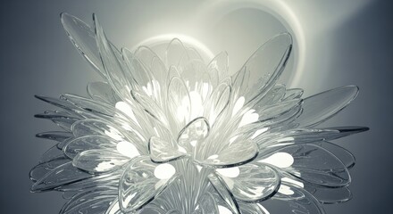 Glass Flower in Artistic Style in Silver Tones Representing Fragility and Modern Beauty