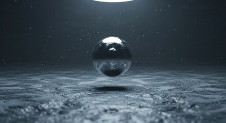  Floating Metal Sphere in Sci-Fi Style in Monochrome Blue Colors Representing Mystery and Isolation