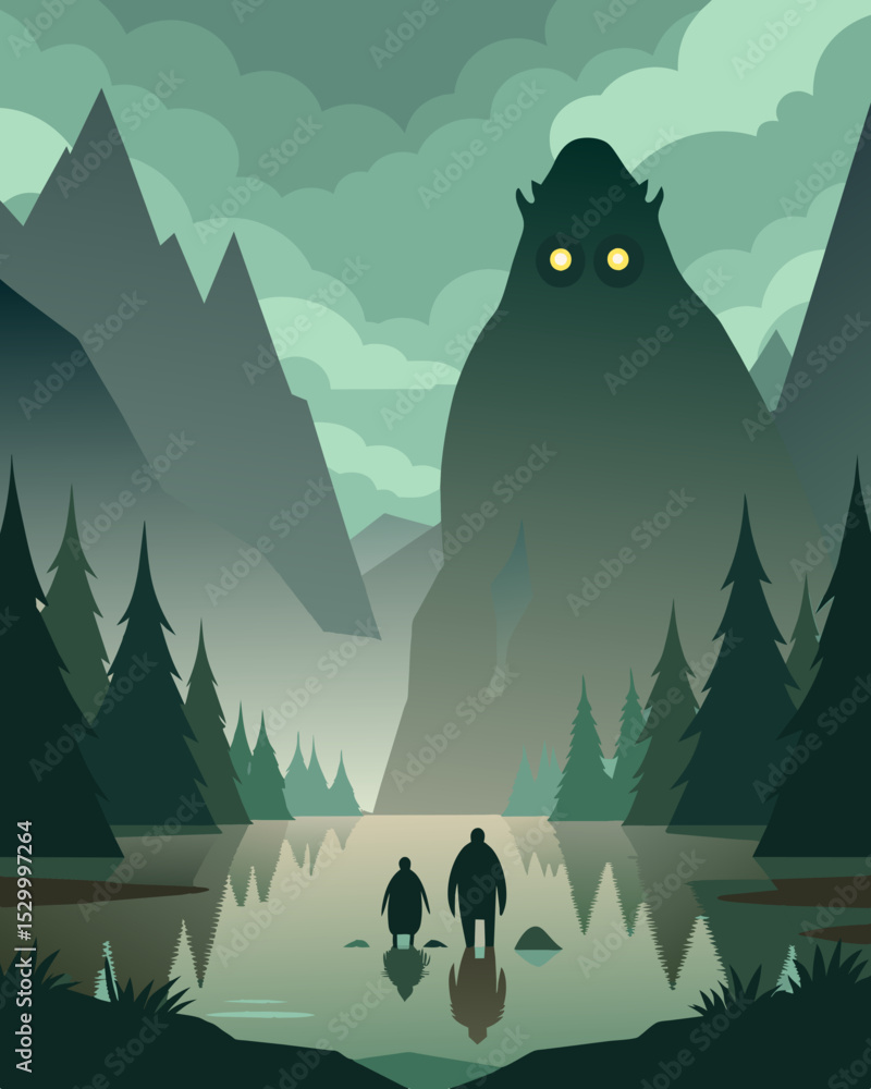 Poster the shadows on a misty lake take the shape of trolls giving a sense of unease to anyone who passes b