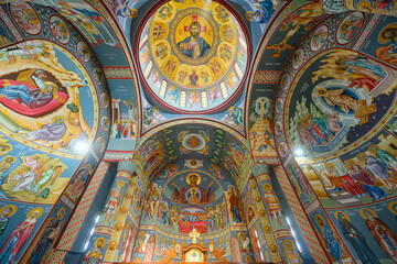Sirig, Serbia - May 31, 2025: Interior of the Orthodox Church of St. Basil of Ostrog in Sirig,...