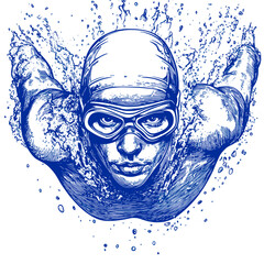vector drawing of a swimmer underwater.Generative AI
