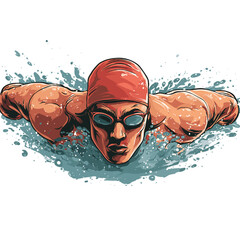 vector drawing of a swimmer underwater.Generative AI