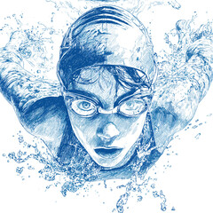 vector drawing of a swimmer underwater.Generative AI