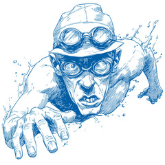 vector drawing of a swimmer underwater.Generative AI