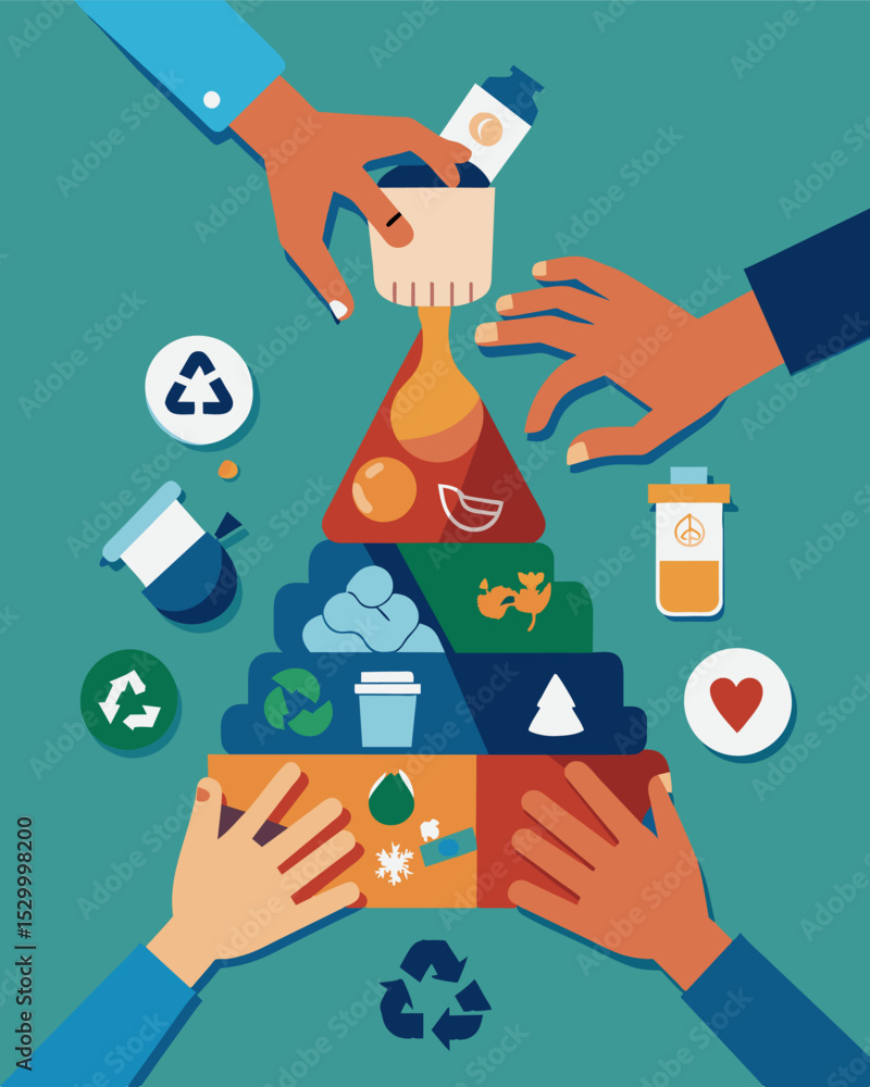 Aufkleber a closeup shot of hands sorting through a pile of waste separating it into different categories with