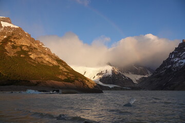 Rainbow over Laguna Torre at Sunrise, El Chalten, Argentina