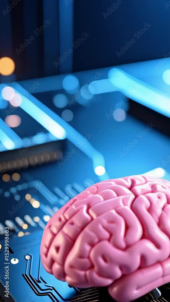 Poster human brain on circuit board depicting artificial intelligence, machine learning, and computer techn