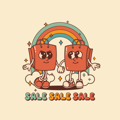 Retro style shopping bag mascot, package promotion and marketing flyer or signboard