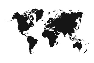 World map silhouette vector flat black illustration. Flat black world map design