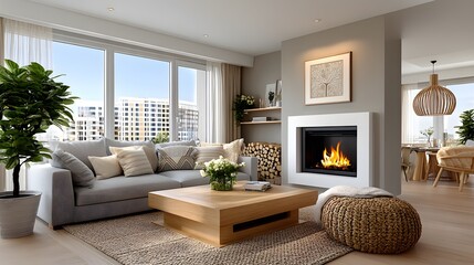 Minimal living room with natural lighting high resolution photo