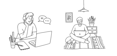 Teenagers Studying Online at Home Remote and Hybrid Learning Concept