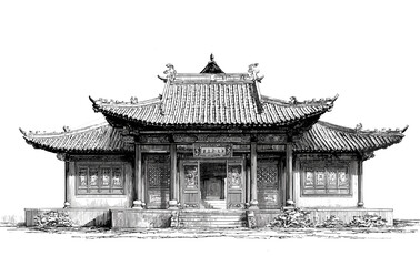 vector drawing chinese japanese house temple .Generative AI