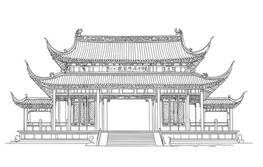 vector drawing chinese japanese house temple .Generative AI