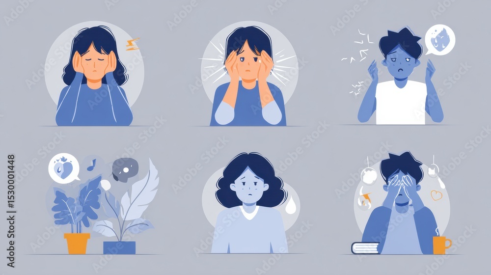 Poster understanding ptsd symptoms with soft visuals and emotional support icons aimed at raising awareness