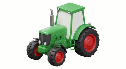 Obraz premium Green Toy Tractor on White Background