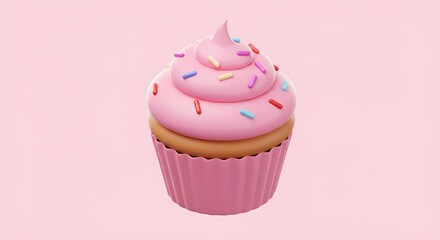 Pink Frosted Cupcake with Sprinkles