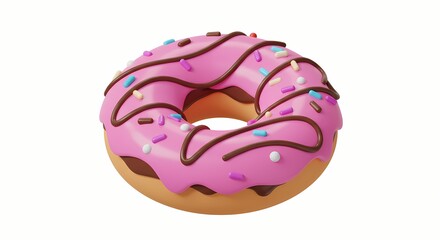 Pink Frosted Donut with Chocolate Drizzle and Sprinkles