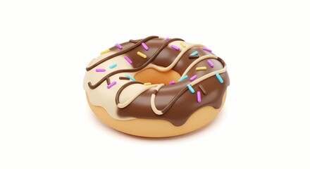 Frosted Donut with Sprinkles on White Background