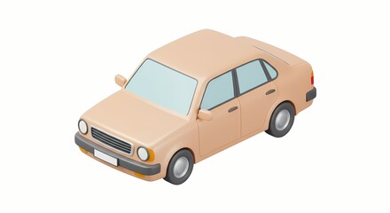 Isometric Beige Sedan Car Illustration