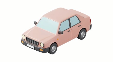 Isometric Pink Sedan Car Illustration