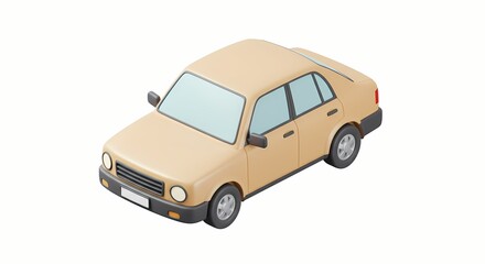 Isometric Beige Sedan Illustration on White Background