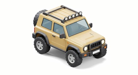 Isometric 3D Render of a Beige Off-Road Vehicle on White